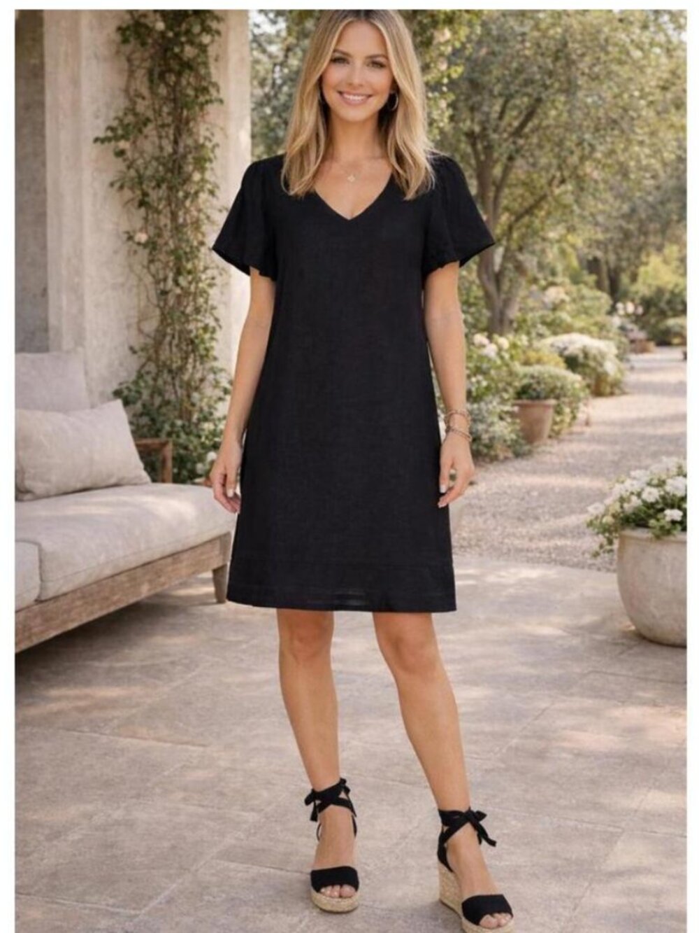 Nicole Miller Black V-Neck Midi Dress